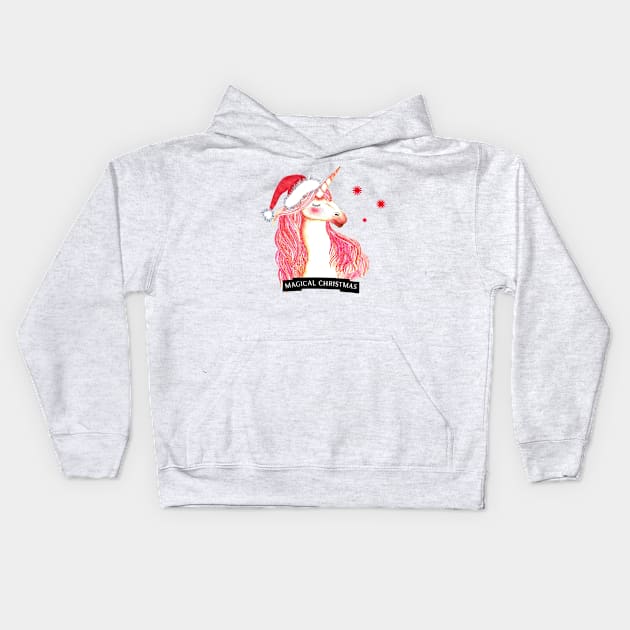 Magical christmas unicorn in watercolor Kids Hoodie by LatiendadeAryam